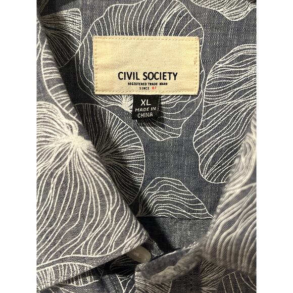 Men's Chambray Linen Blend Short Sleeve Button Up, Size XL, 1373-V - Picture 3 of 4